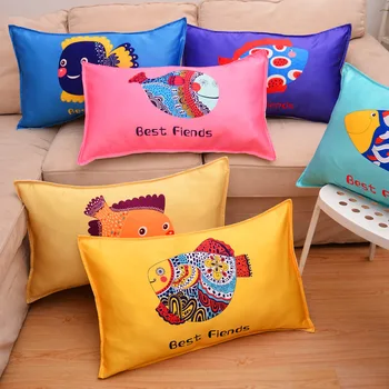 

2pcs fish pattern Pure Emulation Silk Satin Pillowcase Single Pillow Cover Multicolor 48x74cm