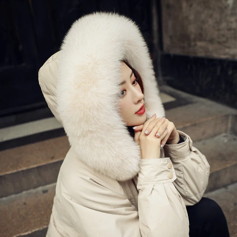 Down Jacket Natural Fox Fur Collar Winter Jacket Women Loose long Down Coat White Duck Down Jacket Thick Warm Down Parka