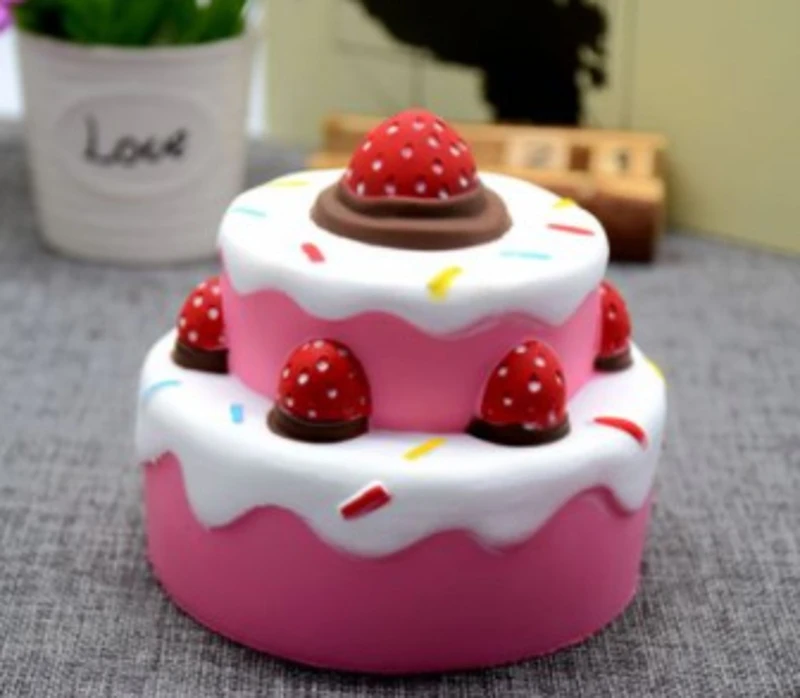 

Simulation of three strawberry cake Soft Squishy Slow Rising Cream Scented Toy