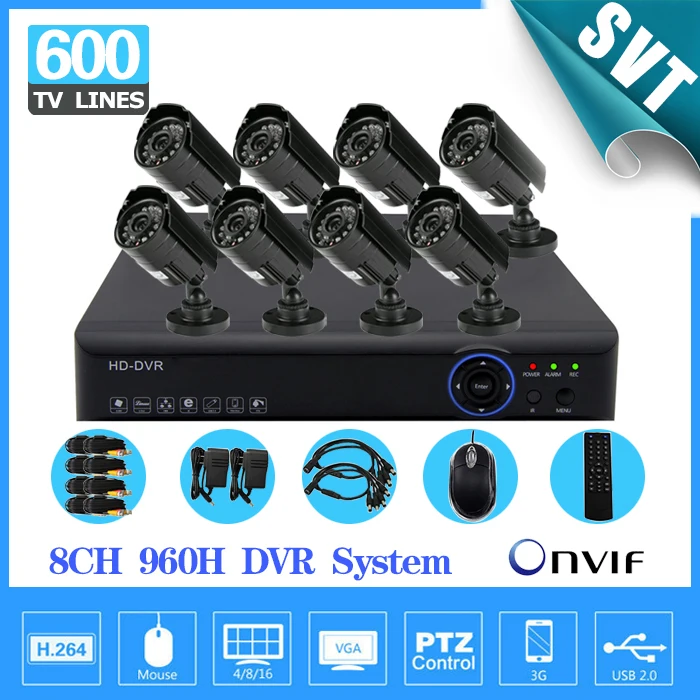 Главная видеонаблюдения 8ch 960 H 25fps в реальном времени Запись DVR 8 шт. ИК Открытый водонепроницаемый камеры системы безопасности 600TVL DVR