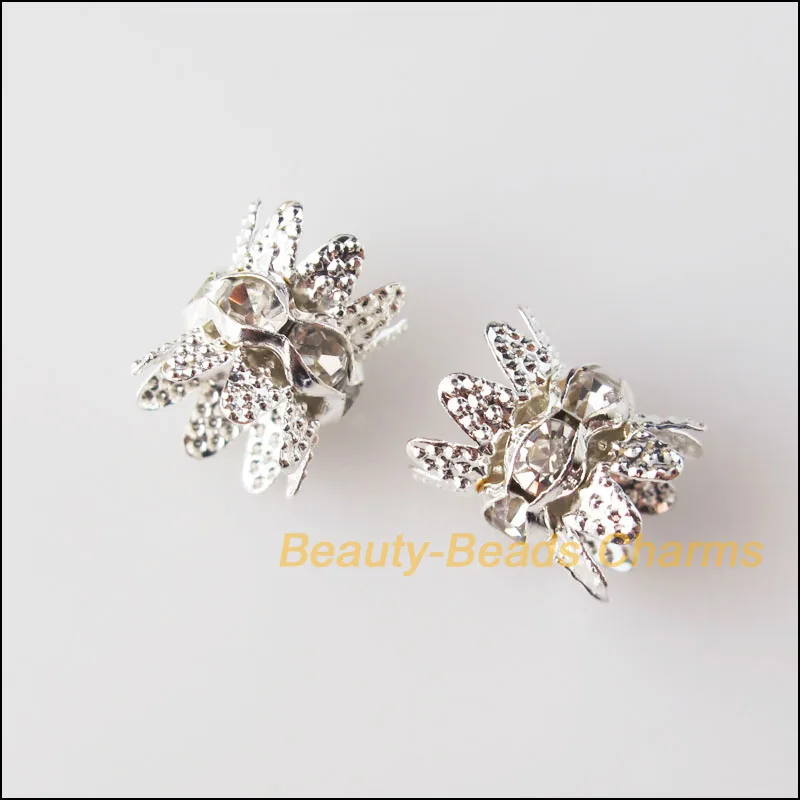 

15Pcs Copper Crystal Silver Round Wave Crown Spacer Beads End Caps Charms 10mm