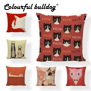 

Dropshipping Cuteness Cat Geometric Striped Sweater Cushion Cover 43*43cm Variety Styles Pillow Case Funny Cat Home Office Decor