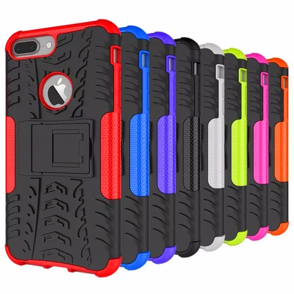 

For iphone 8 7 Support mobile phone TPU & PC Silicone Dual Armor Back Cover with Stand Holder Hard Case For iphone 6 6s 7 8 plus