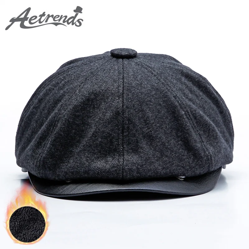 

[AETRENDS] Winter Warm Plus Velvet Octagonal Hats with Ear Flaps Men Flat Cap Dad Hat Octagonal Cap Z-6604A