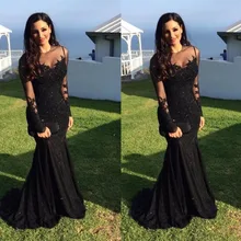 FADISTEE длинное платье с О-образным вырезом, вечернее платье русалки, кружевное платье, длинное вечернее платье в мусульманском стиле с длинным рукавом, черное платье русалки