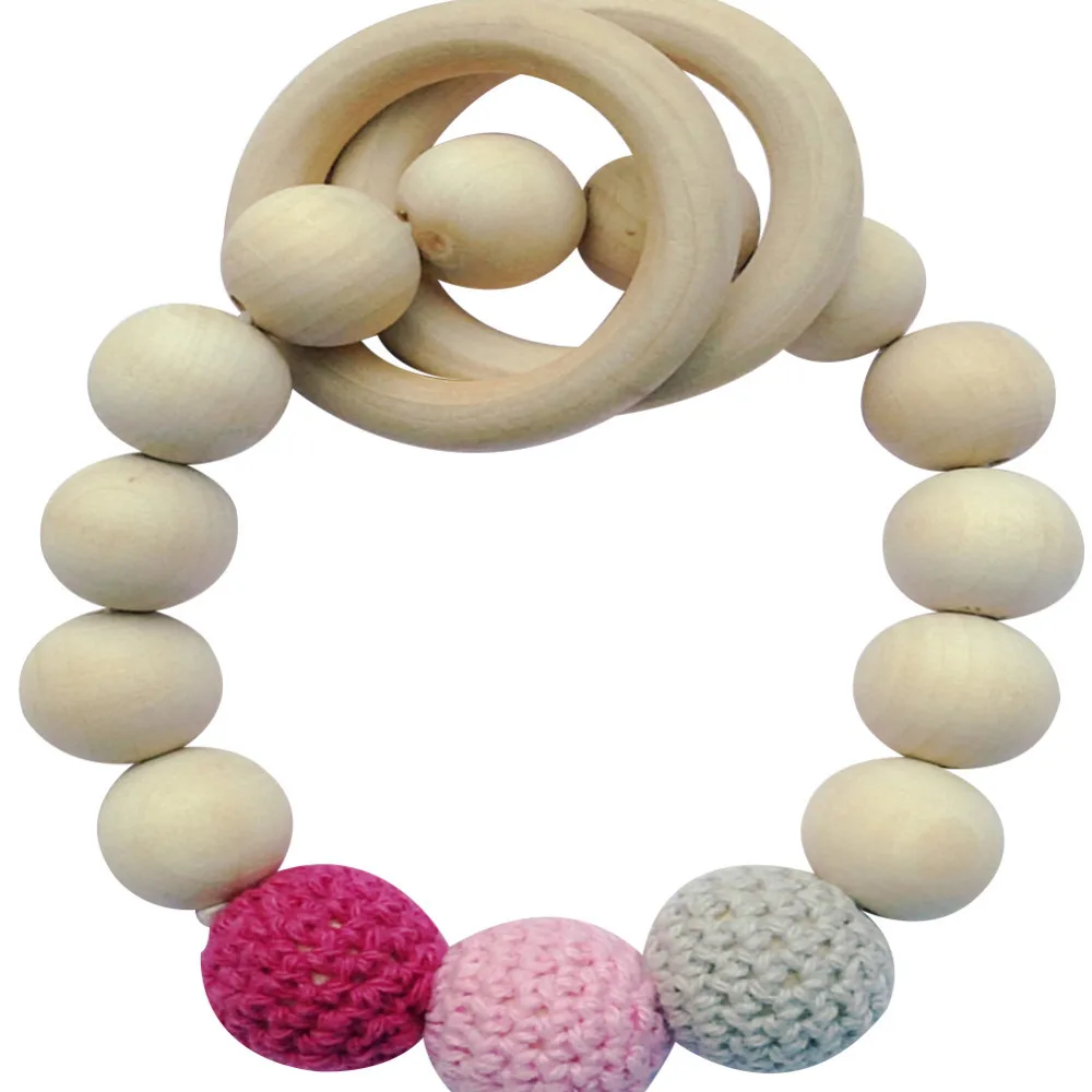 Baby Wooden Teethers Natural Round Wood Bracelet Teether Infant's Bangle Teether Newborn