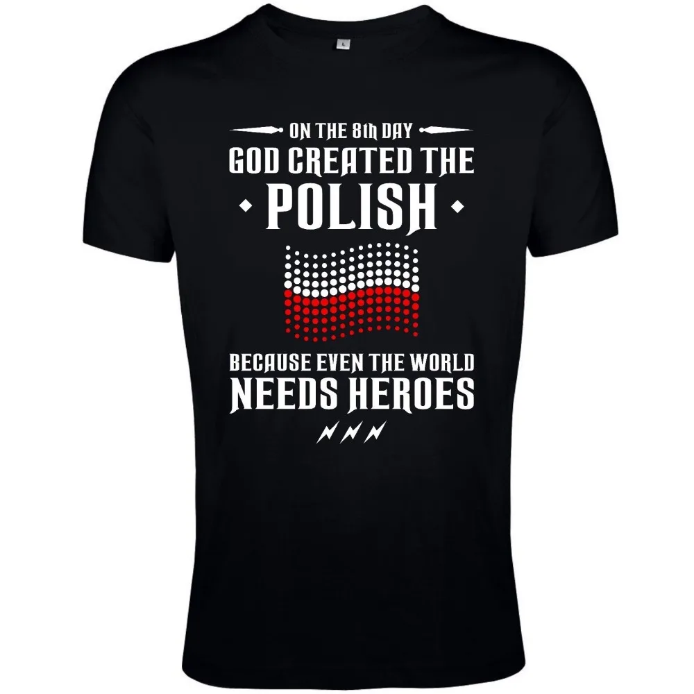 Мужская футболка с круглым вырезом надписью God Created The Polish патриотическая новая