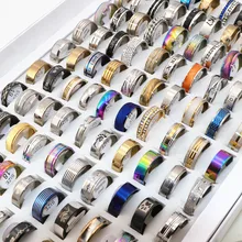 100 шт./лот мужские женские кольца из нержавеющей стали модные ювелирные изделия подарок для свадебной вечеринки кольца смешанный стиль