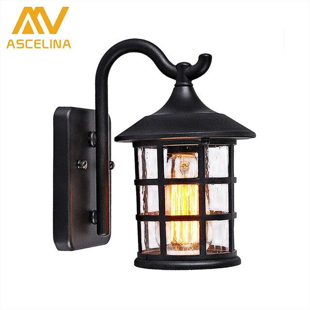 Antique Rustic Iron Waterproof Outdoor Wall Lamp Vintage Kerosene Antique Rustic Iron Waterproof Outdoor Wall Lamp Vintage Kerosene Lantern Light Rusty Matte Black Corridor Hallway