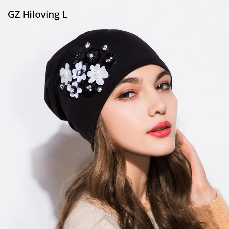 Женская Шапка бини GZHilovingL шапочка в стиле хип хоп с цветами и стразами для весны