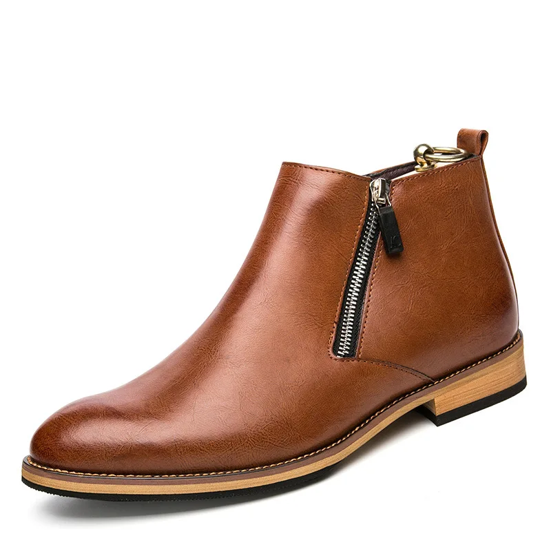 

Autumn Winter Brand Genuine Leather Men Boots British Style Simple Pointed Toe Chelsea Boots Men Ankle Shoes Chaussure Homme