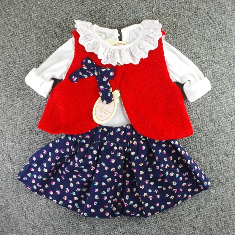Girls 3 Pieces font b Sets b font Basic Long Sleeve T Shirt Knitted Vest Skirt