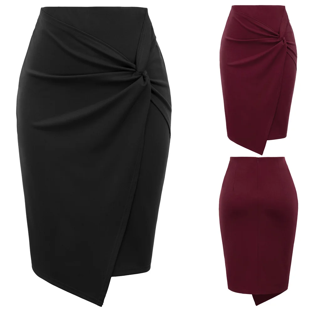 KK Женская деловая юбка асимметричная обертка передняя эластичная облегающая юбка-карандаш