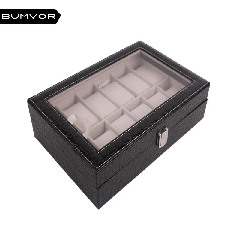 

Men /Women General 12 Slots Grid PU Leather Watch Display Box Jewelry Storage Organizer Case locked Watch Display Box