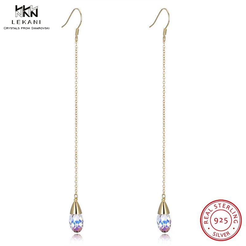 Серьги-капли LEKANI с кристаллами Swarovski, 925, модные женские элегантные серьги в форме капли воды, серьги с кристаллами, вечерние серьги в подарок