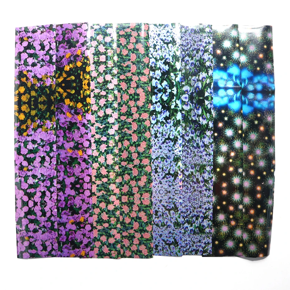 16pcs Colorful Flowers Nail Foils Stickers Adhesive Holographic Transfer Starry Paper Decals Summer Floral Wraps Decor Tip LA795 (9)