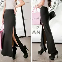 Женская мода размера плюс 3XS-8XL ампир эластичная талия длинная юбка с разрезом женские макси юбки с высоким разрезом