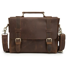 Man Briefcases Genuine Crazy Horse Leather Messenger Bag Shoulder Crossbody Retro Male Handbag Business Travel Gift Blosa Mochil man canvas with crazy horse luxury cowboy oil skin leather bags briefcases and male bag retro single shoulder bag messenger bag