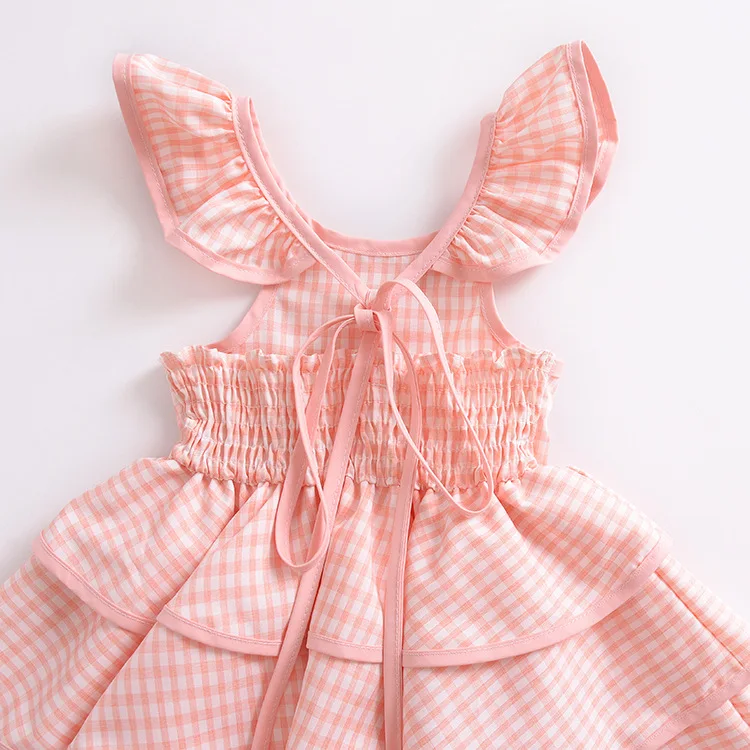 Humor Bear/ г. Новая летняя детская одежда для маленьких девочек клетчатое платье с открытой спиной и рукавами-крылышками вечерние модные платья для маленьких девочек