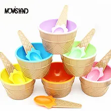 1 шт красочные Пластик мороженое миска для десерта контейнер с ложкой для детей Инструменты для мороженого