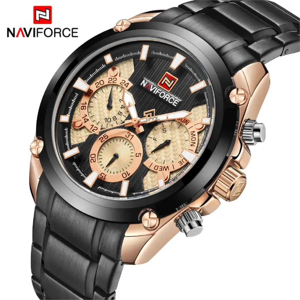 Часы NAVIFORCE спортивные водонепроницаемые кварцевые из нержавеющей