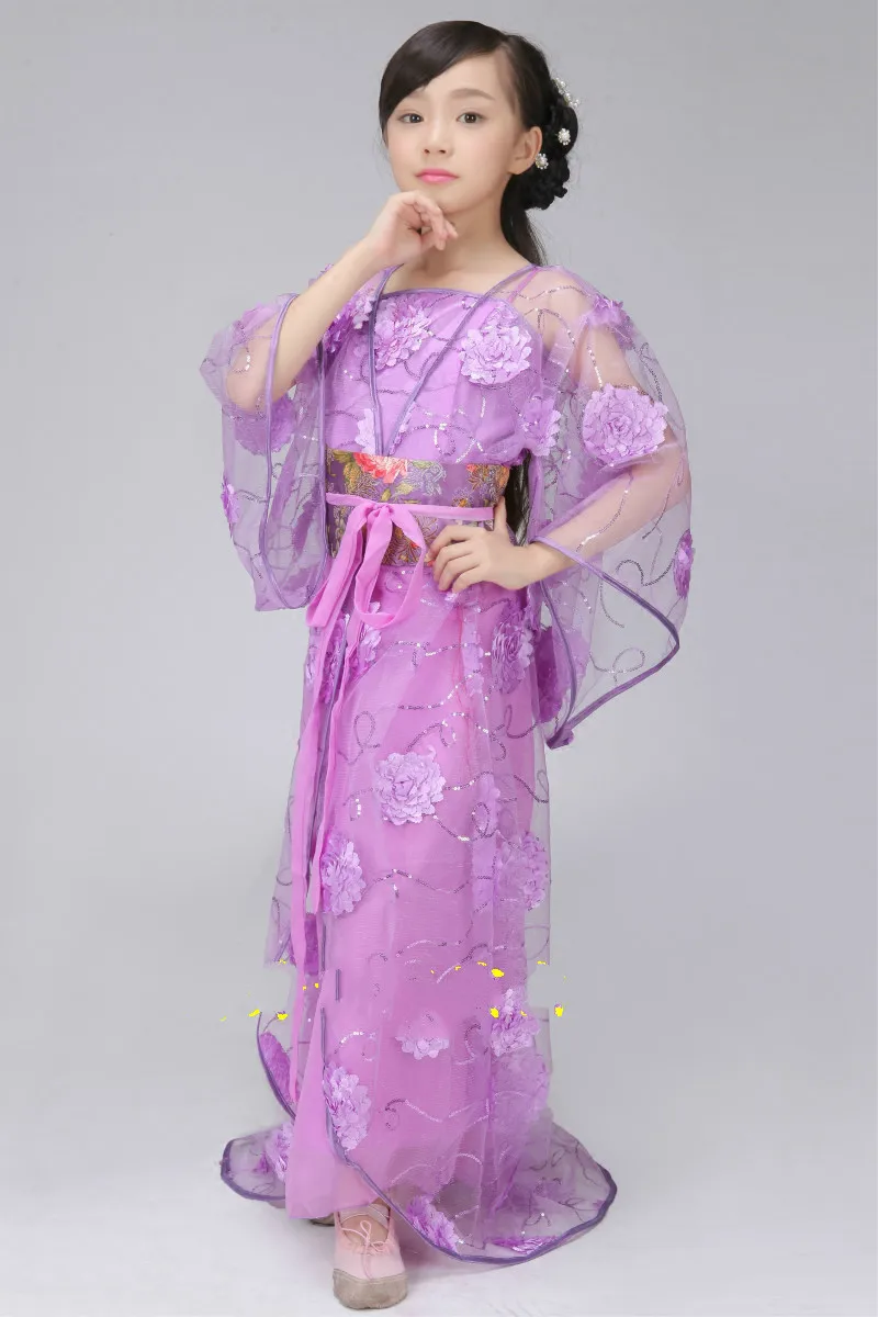 Дети девушка Китайский древних платье Hanfu костюмы династии Тан королевская принцесса платье для танцев дети Китайский Танцы платье