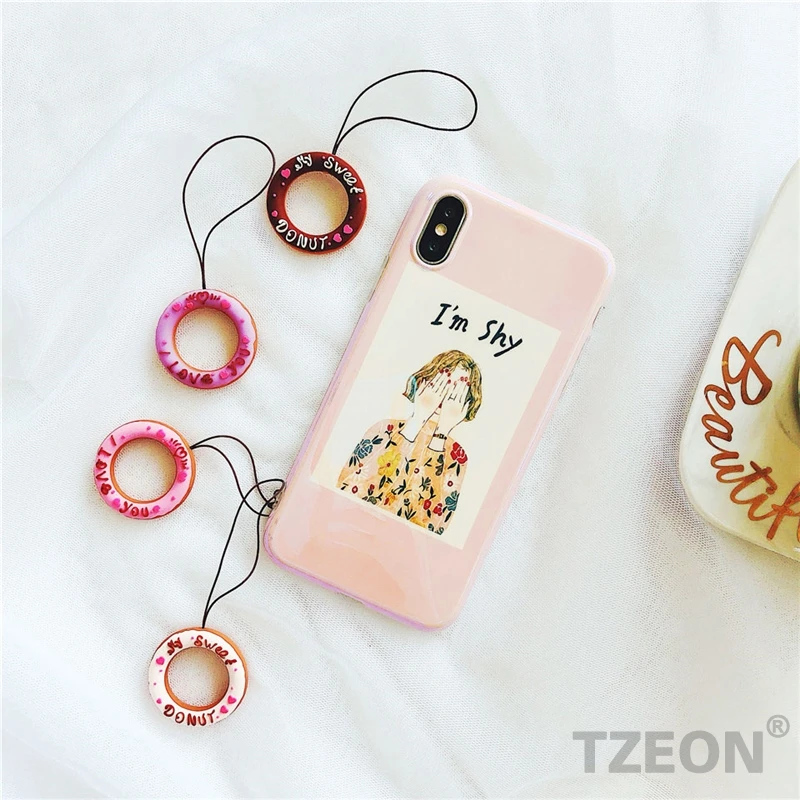 جميل القلب دونات الهاتف المحمول إصبع حزام الحبل ل فون سامسونج هواوي Xiaomi ممن لهم الهاتف حلقة حزام سيليكون قصيرة حبل