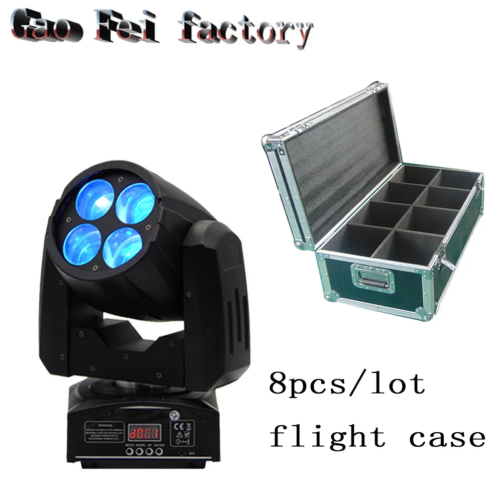 

flight case 8pcs/lot 4x10W Moving Head Beam,LED With Excellent Pragrams 14/16 DMX Channels DJ