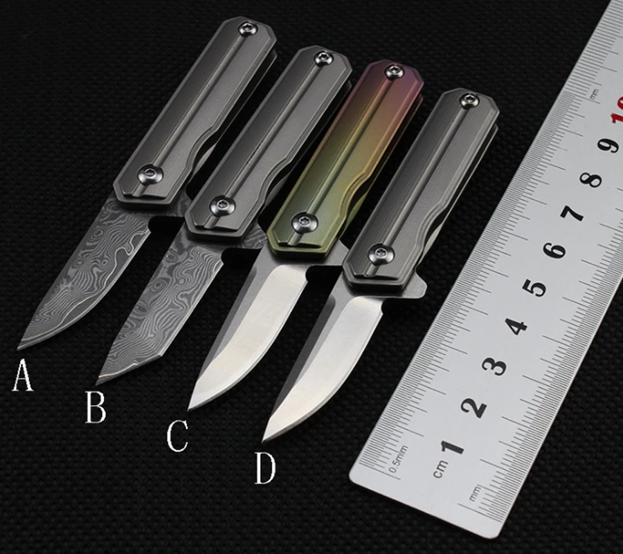 

High quality folding knife 58-60HRC D2 or Damascus blade Titanium alloy handle Mini pocket EDC camping utility outdoor EDC tool
