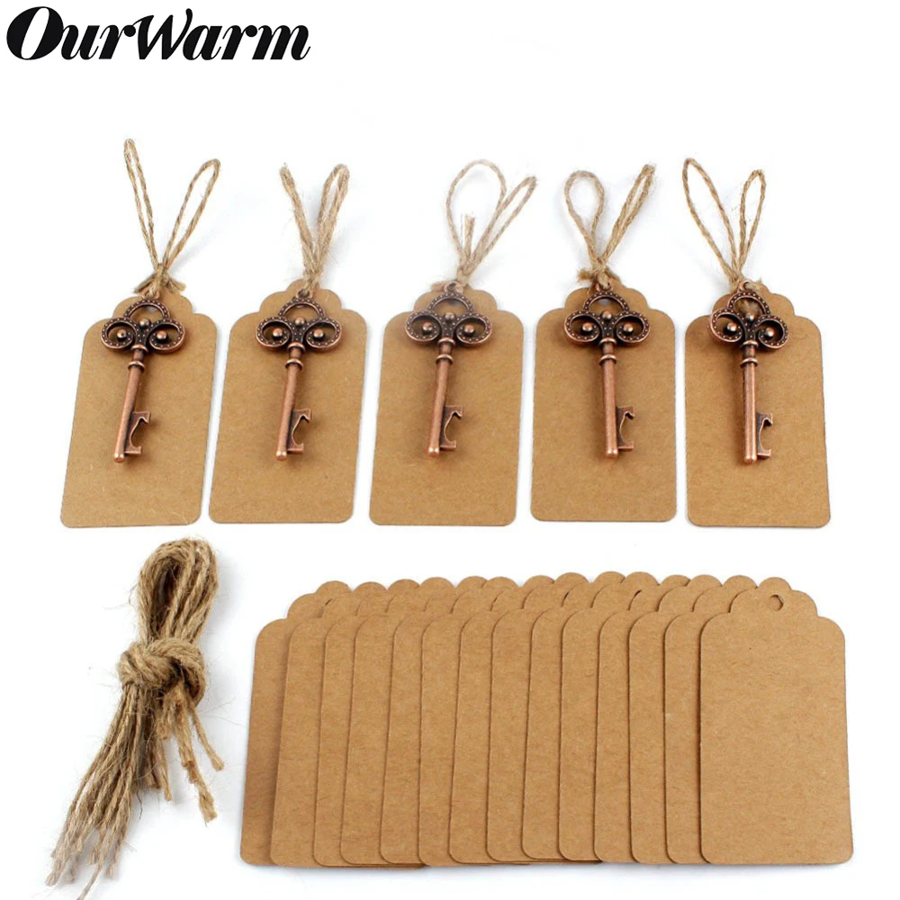 

OurWarm Wedding Souvenirs Vintage Bottle Opener 10pcs Openers + Tags with Jute Twines Wedding Gift for Guests Party Favor