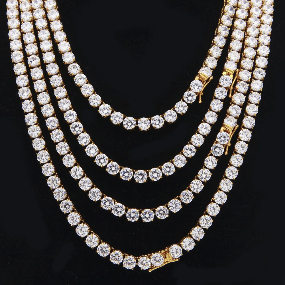

1 Row 4/5/6 mm Full AAA Zircon CZ Stone Jewelry sets Golden Rhinestone Women Necklaces Bracelets Sets Bling Hip Hop Chains