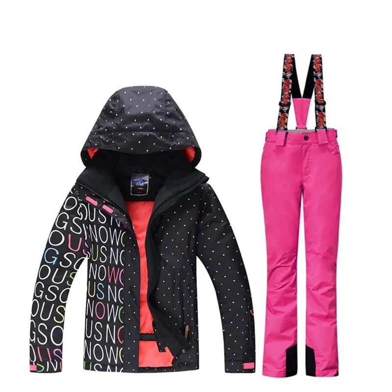 Gsou зимняя женская лыжная куртка для улицы, зимний лыжный костюм для женщин, водонепроницаемая 10000 ветрозащитная куртка для сноуборда+ плотные теплые штаны - Цвет: Q6