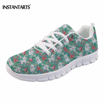 

INSTANTARTS Kawaii Puppy Maltese Flower Print Women Flat Shoes Fashion Comfortable Mesh Flat Shoes Casual Spring Female Sneaker