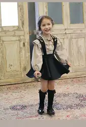Демисезонный одежда принцессы Наборы для ухода за кожей ребенка Обувь для девочек Ruched твердые лук блузка для маленьких детей Вышивка