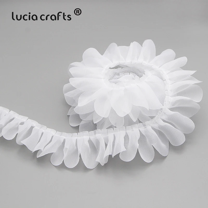 Lucia crafts 2y/lot 43 мм шифоновая кружевная отделка ленты ткань для свадебной вечеринки украшения дома для самостоятельного пошива одежды материалы V0203