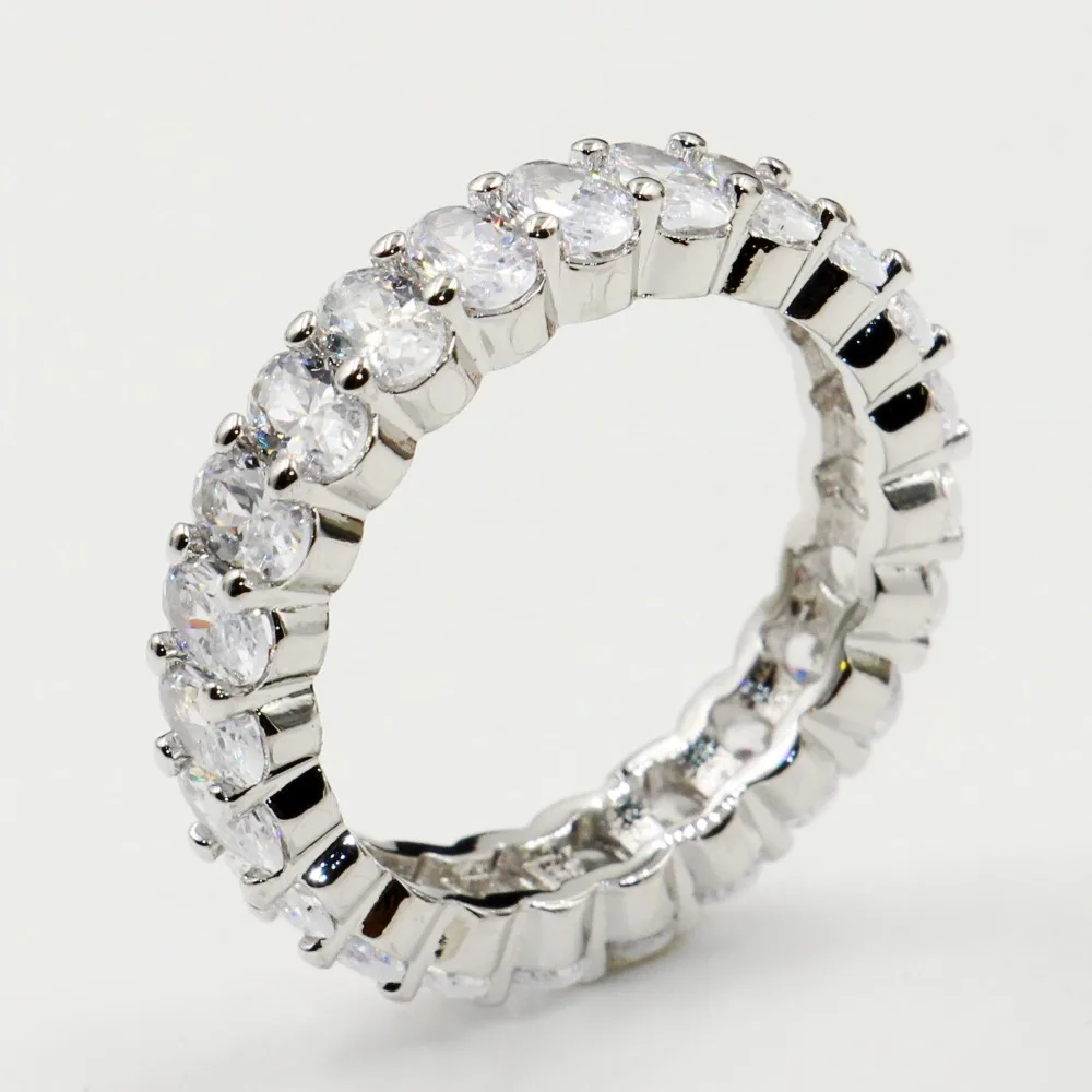 

Size5-10 Deluxe Jewelry 925 Sterling Silver Oval Cut White Clear 5A Cubic Zirconia Eternity Women Wedding Band Ring Gift Rulalei