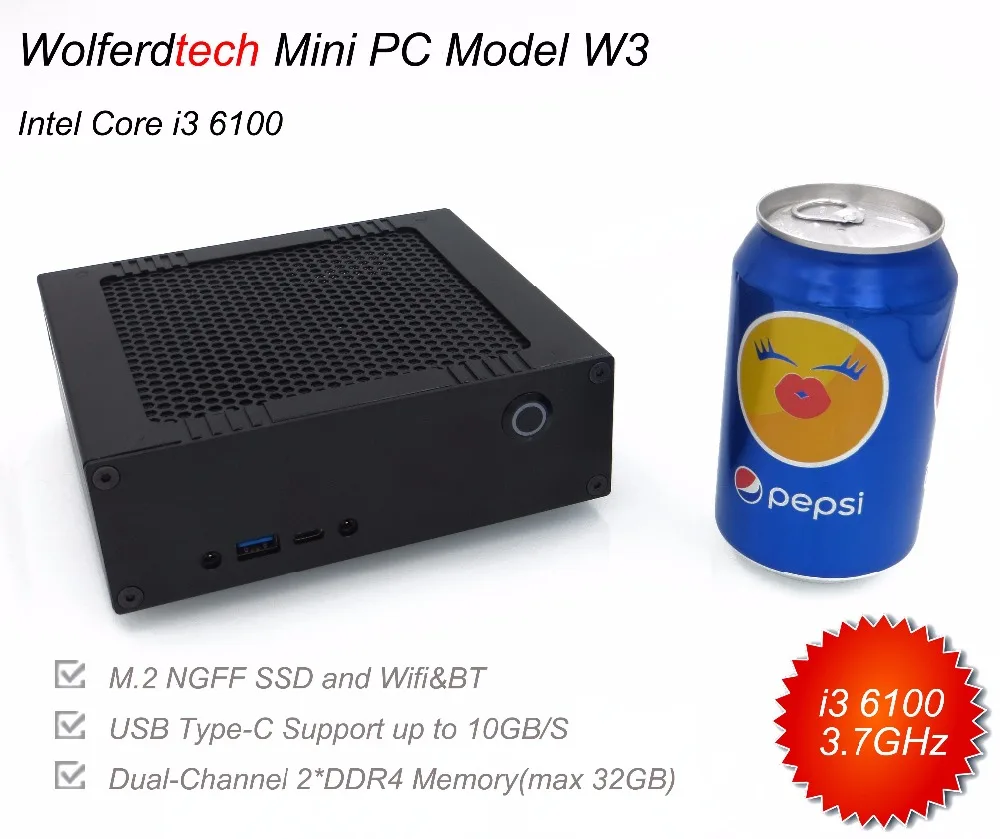 Лучше чем i7 7500U 6500U DIY настольных мини-ПК W3 с i3 6100 3.7 ГГц DDR4 ОЗУ + M.2 SSD USB type-C Windows 10