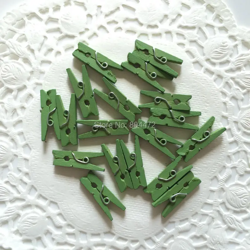 25pcs Miniature Wooden Clip 1 Inch Light Green Mini Clothespins Tiny