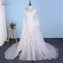 Waulizane шампанское внутренняя часть русалка свадебное платье 2 в 1 со съемным шлейфом длиной до пола с длинным рукавом платье невесты