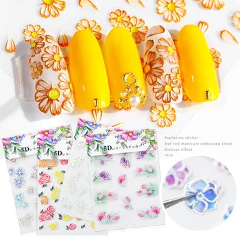 

20 Designs Flower Series Butterfly 5D Self Adhesive Embossed Nail Stickers Acrylic Engraved Nail Water Decals DIY Summer Decor