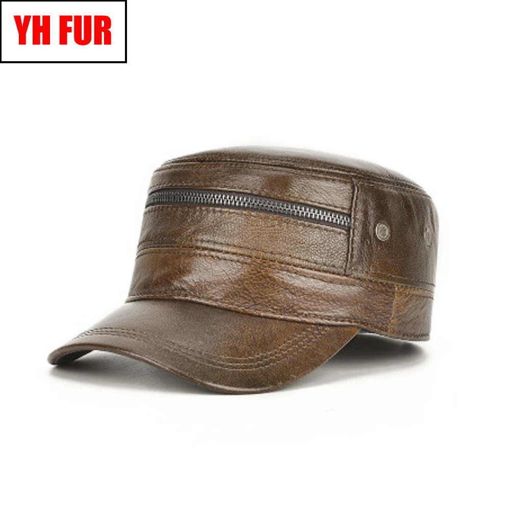 Мужская гладкая шляпа из натуральной кожи, Брендовые повседневные шляпы с плоским верхом из воловьей кожи, новинка года, Стильная мужская модная шапка из натуральной воловьей кожи