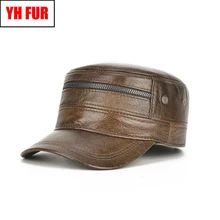 Мужская гладкая шляпа из натуральной кожи, Брендовые повседневные шляпы с плоским верхом из воловьей кожи, новинка года, Стильная мужская модная шапка из натуральной воловьей кожи