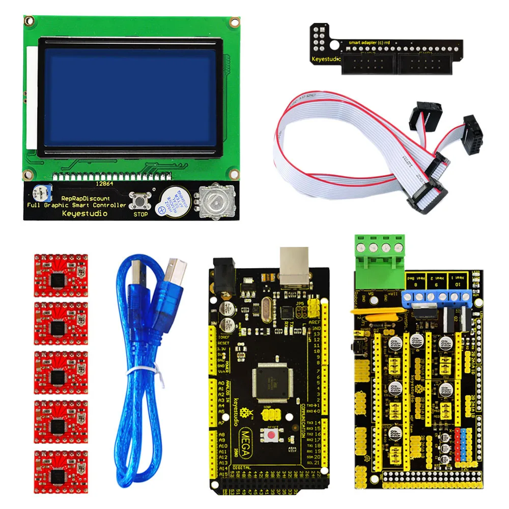 Keyestudio 3 D принтер комплект RAMPS 1,4+ Mega 2560+ 5xA4988 драйвер двигателя+ lcd 12864 контроллер