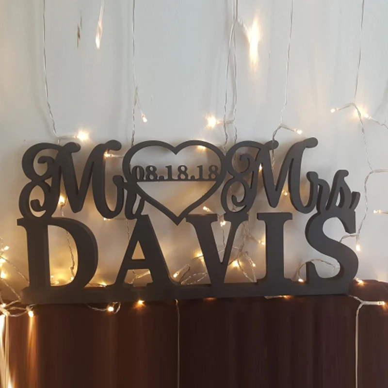  Custom wedding table logo and surname wedding decorated with the logo of Mr. and Mrs.