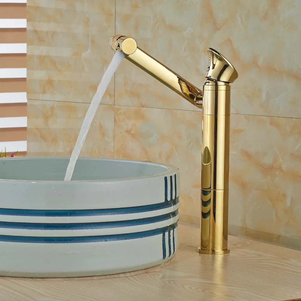 Tall Bathroom Basin Faucet 360 Degree Mixer Tap Single Handle Hole Vanity Sink Faucet Golden Brass