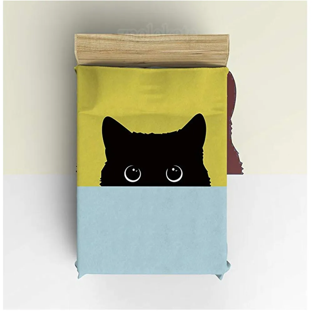 

Flannel Blanket Lightweight Cozy Bed Sofa Blankets Super Soft Fabric Cartoon Cat with Yellow and Blue Background