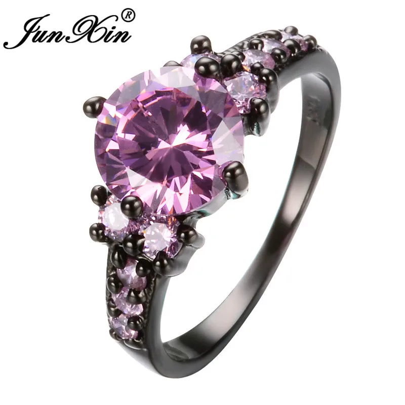 JUNXIN, многоцветные кольца с камнем радуги, огненным камнем для женщин, 925 пробы, заполненные серебром, фиолетовый, синий, циркон, тонкое свадебное кольцо - Цвет основного камня: Black Gold Pink