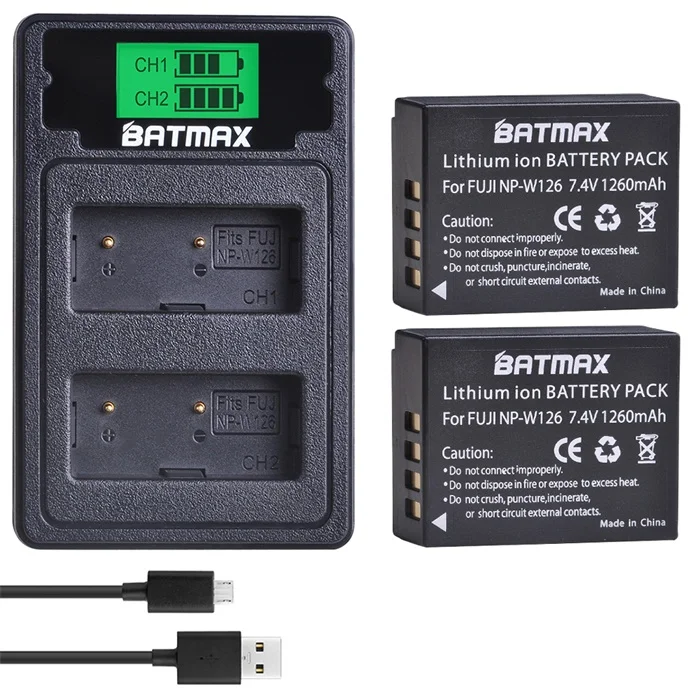 2 шт. NP-W126 NP W126 NPW126 Батарея+ ЖК-дисплей USB Зарядное устройство для ЖК-дисплея с подсветкой Fujifilm FinePix HS30EXR HS33EXR HS50EXR X-A1 X-E1 X-E2 X-M1 X-Pro 1 - Цвет: 2 Battery set