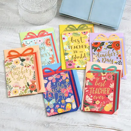 

Eno Greeting teacher's day gift box shape message cards good quality flower cards for teachers