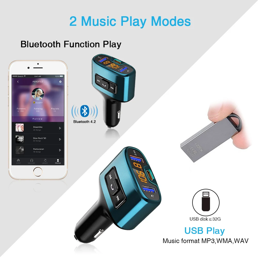 Беспроводной автомобильный комплект громкой связи C52S Bluetooth fm передатчик